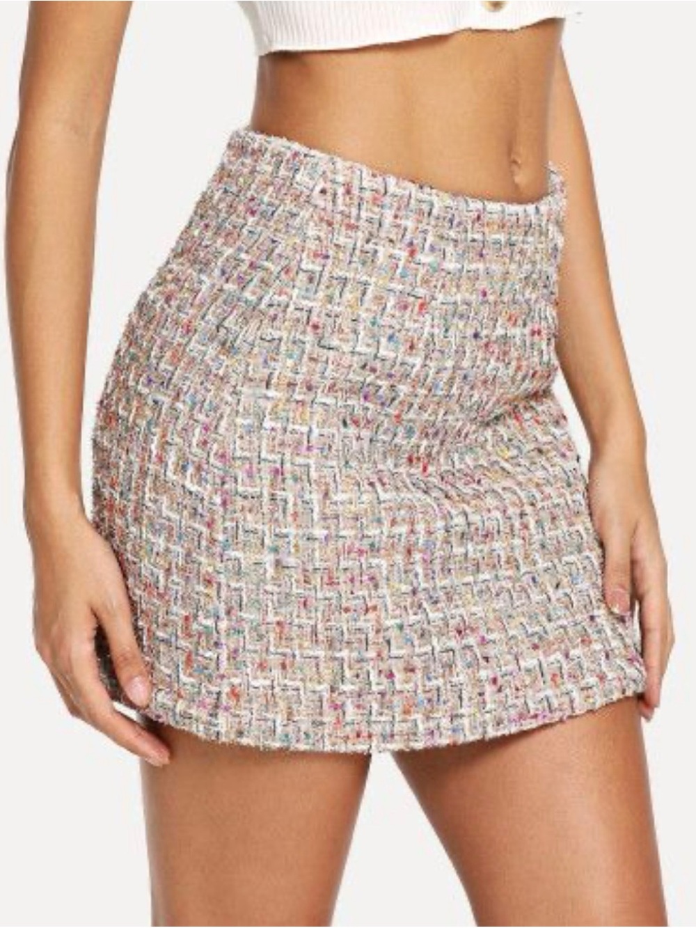 Zara Beige Multi-Color Tweed Mini Skirt